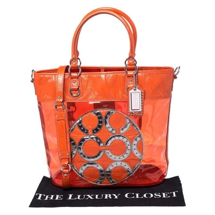 Pre Owned Coach Orange PVC and Patent Leather Tote 