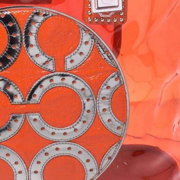 Pre Owned Coach Orange PVC and Patent Leather Tote 
