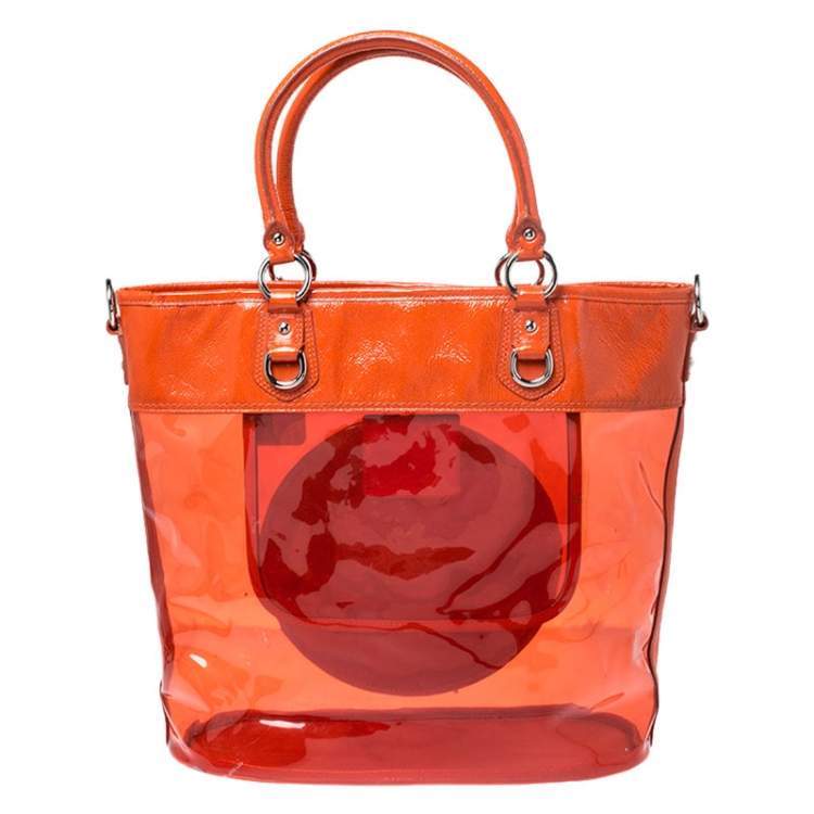 Pre Owned Coach Orange PVC and Patent Leather Tote 