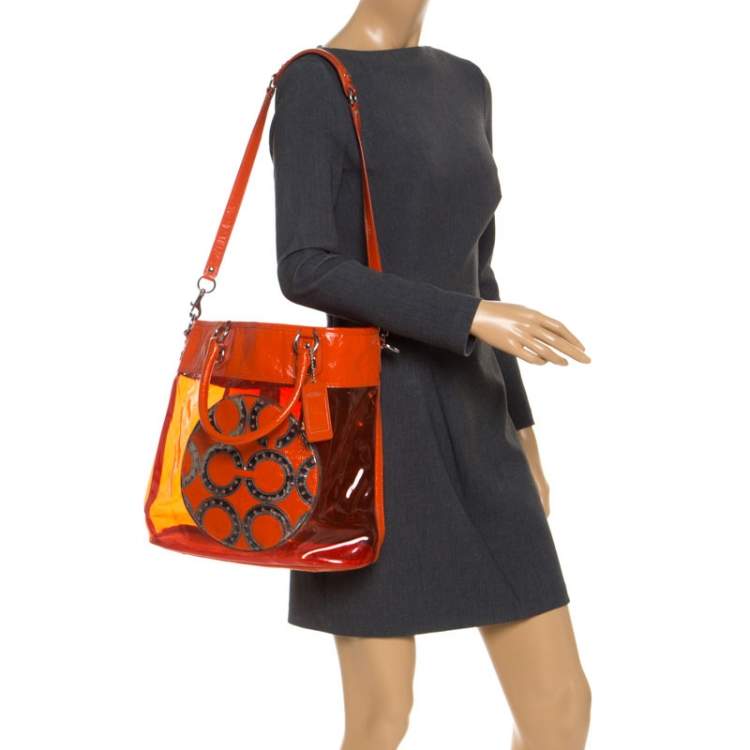 Pre Owned Coach Orange PVC and Patent Leather Tote 