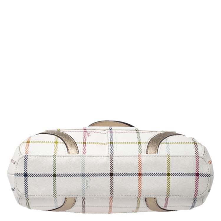 Pre Owned Coach White Checkered Coated Canvas Tote