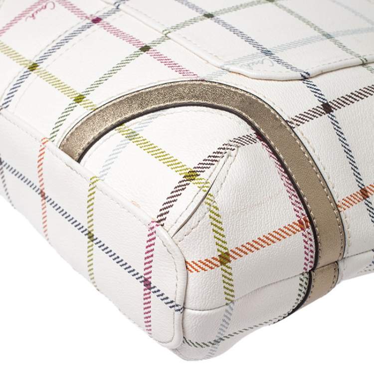 Pre Owned Coach White Checkered Coated Canvas Tote