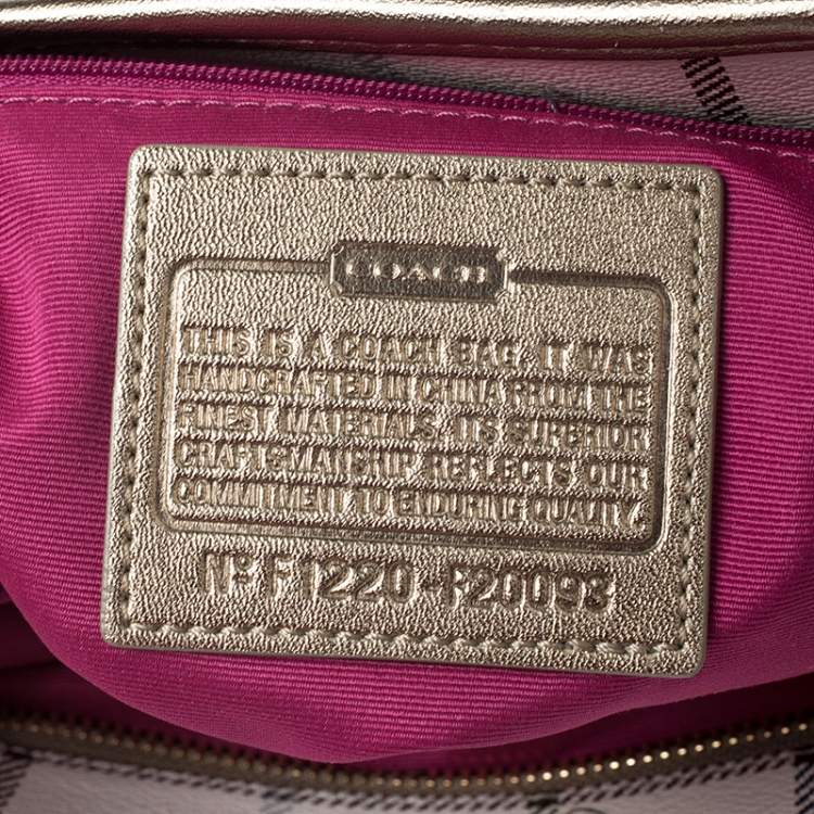 Pre Owned Coach White Checkered Coated Canvas Tote