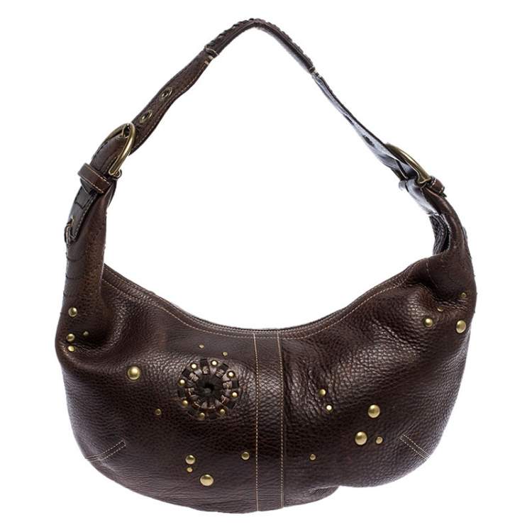 Pre Owned Coach Brown Leather Studded Embellished Hobo