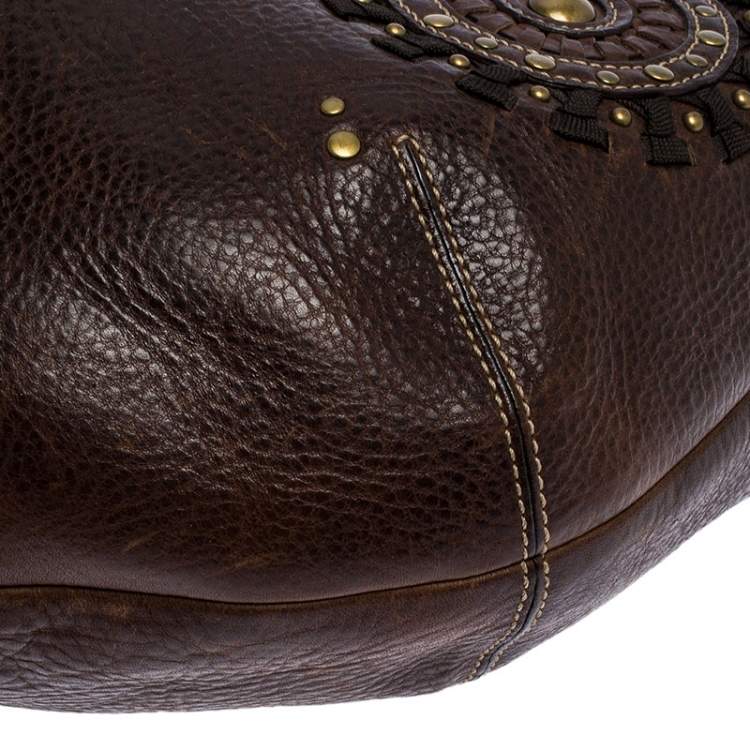 Pre Owned Coach Brown Leather Studded Embellished Hobo