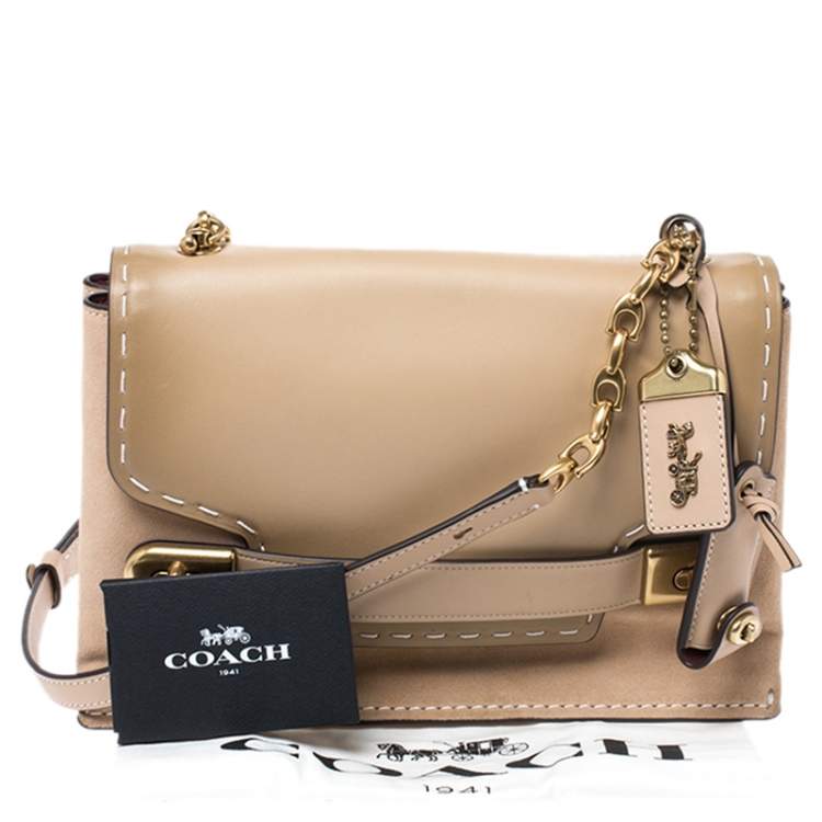 Pre Owned Coach Beige Nubuck and Leather Swagger Beechwood Bag