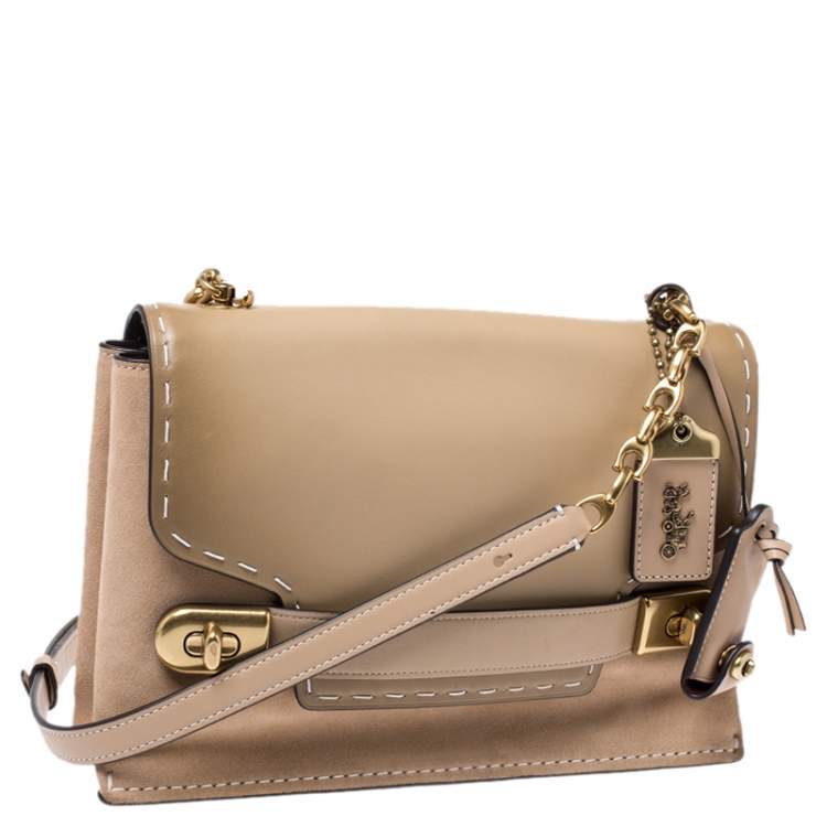 Pre Owned Coach Beige Nubuck and Leather Swagger Beechwood Bag