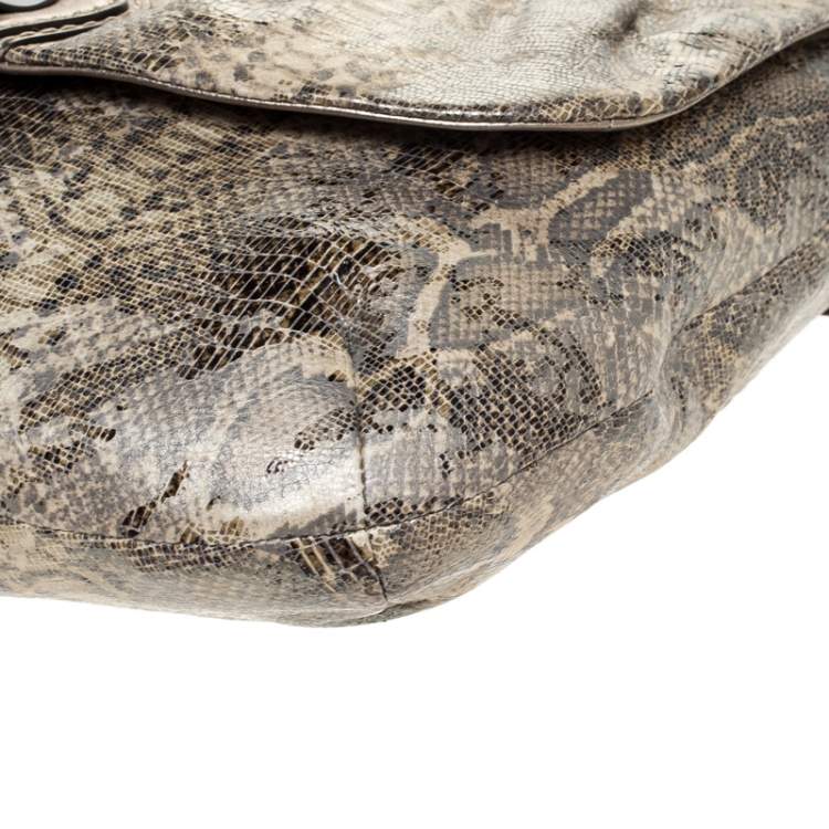 Pre Owned Coach Beige Python Embossed Leather Flap Shoulder Bag