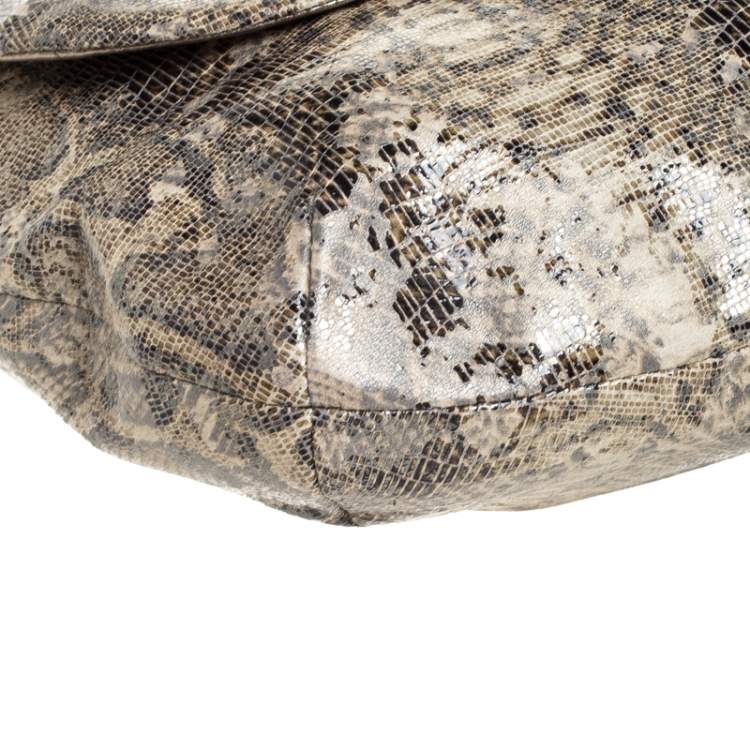 Pre Owned Coach Beige Python Embossed Leather Flap Shoulder Bag