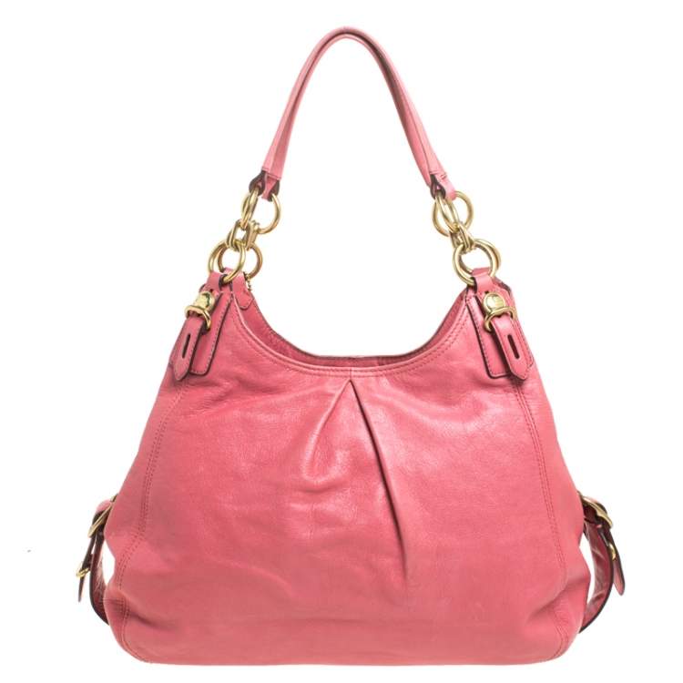 Pre Owned Coach Pink Leather Shoulder Bag