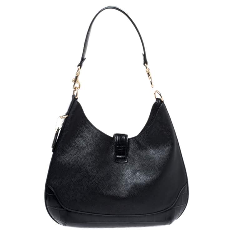 Pre Owned Coach Black Crocodile Embossed Leather Amber Hobo