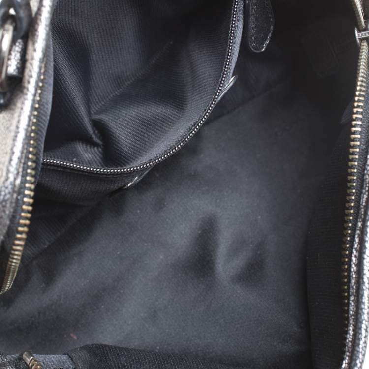 Pre Owned Coach Grey/Black Textured Leather Carryall Satchel