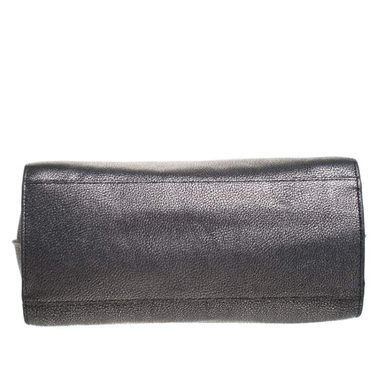 Pre Owned Coach Grey/Black Textured Leather Carryall Satchel