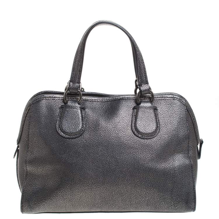 Pre Owned Coach Grey/Black Textured Leather Carryall Satchel