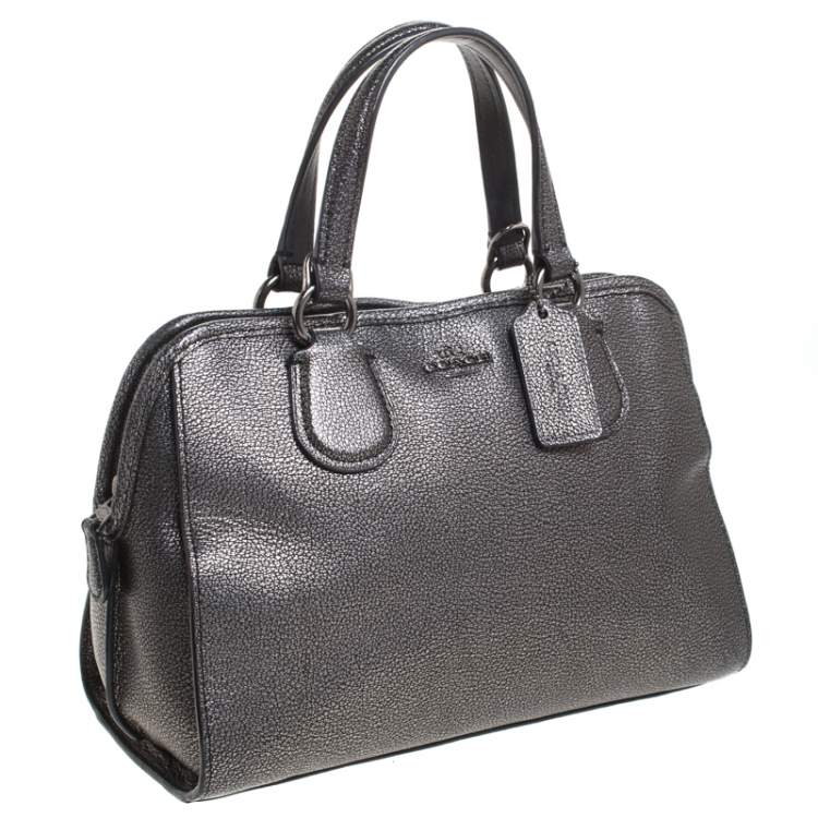 Pre Owned Coach Grey/Black Textured Leather Carryall Satchel