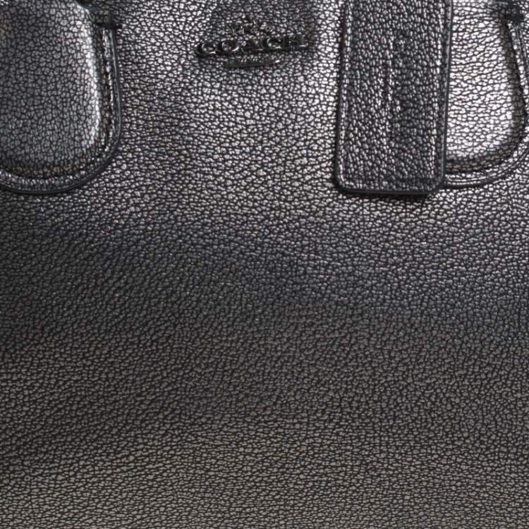 Pre Owned Coach Grey/Black Textured Leather Carryall Satchel