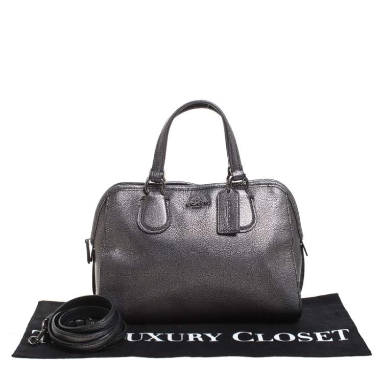 Pre Owned Coach Grey/Black Textured Leather Carryall Satchel