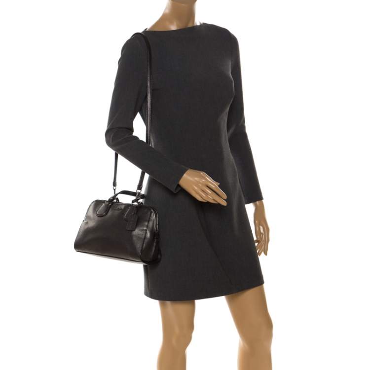 Pre Owned Coach Grey/Black Textured Leather Carryall Satchel