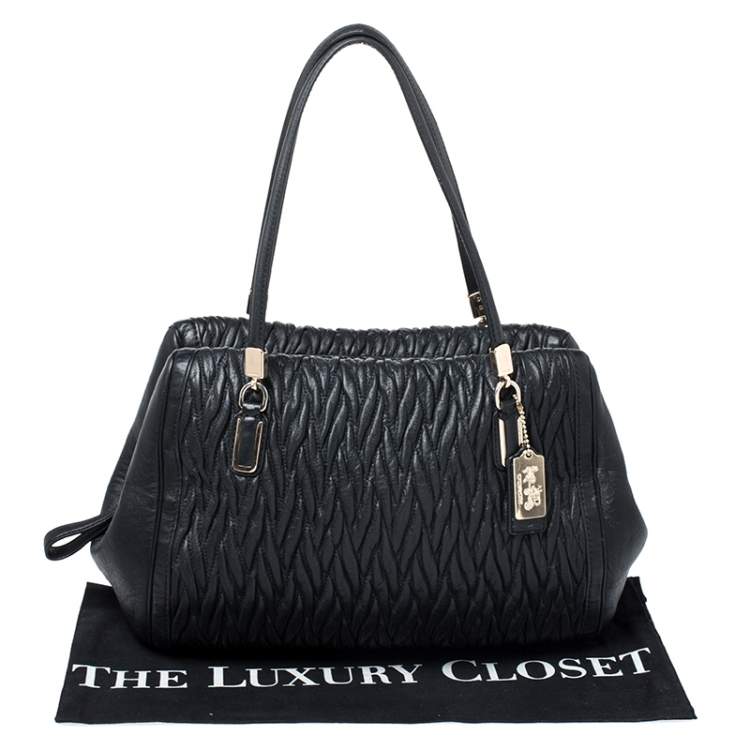 Pre Owned Coach Black Twist Gathered Leather Madison Madeline Eastwest Satchel
