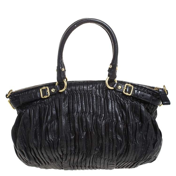 Pre Owned Coach Black Pleated Leather Sophia Madison Satchel