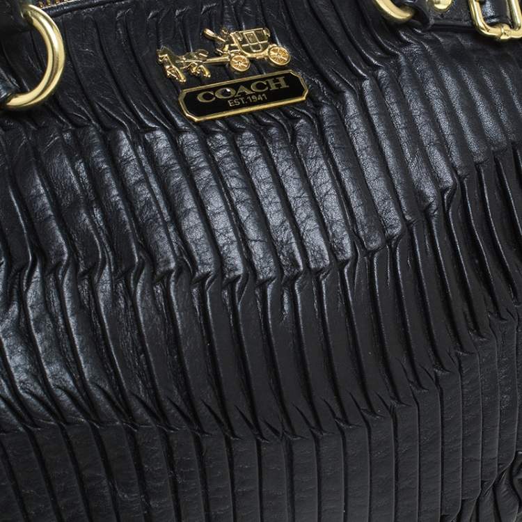 Pre Owned Coach Black Pleated Leather Sophia Madison Satchel