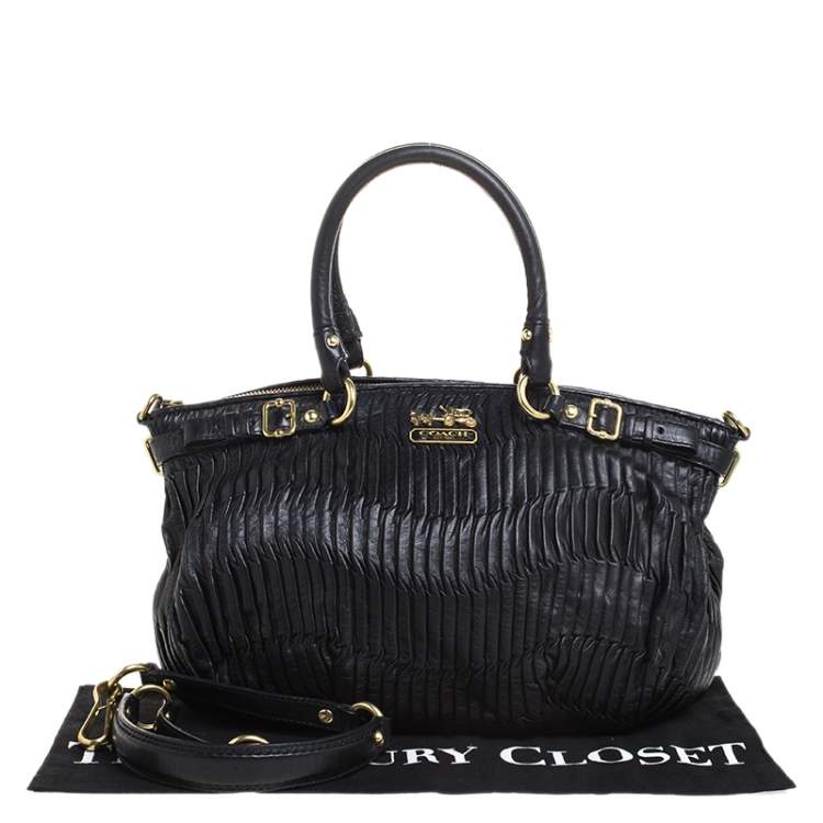 Pre Owned Coach Black Pleated Leather Sophia Madison Satchel