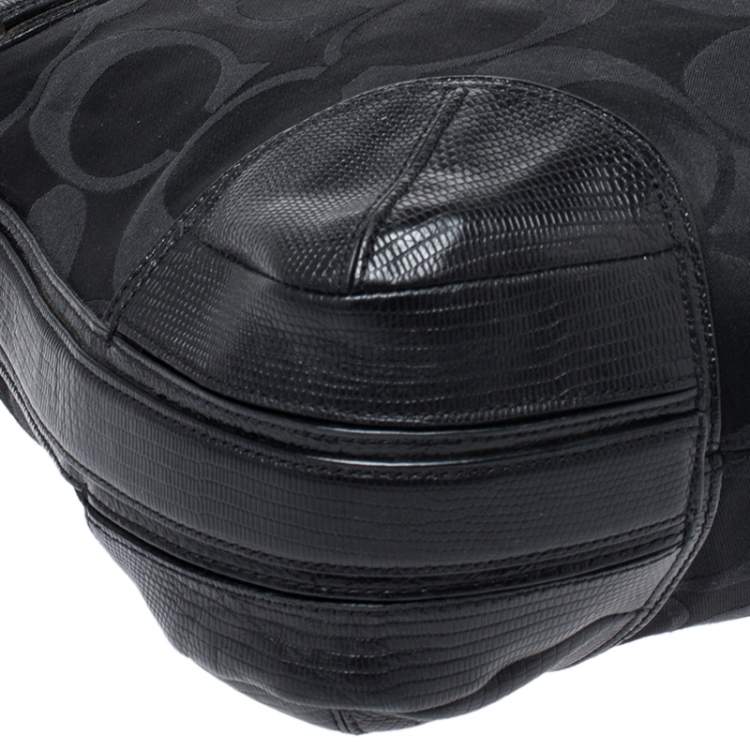 Pre Owned Coach Black Signature Canvas and Lizard Embossed Leather Colette Hobo