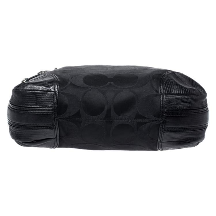 Pre Owned Coach Black Signature Canvas and Lizard Embossed Leather Colette Hobo