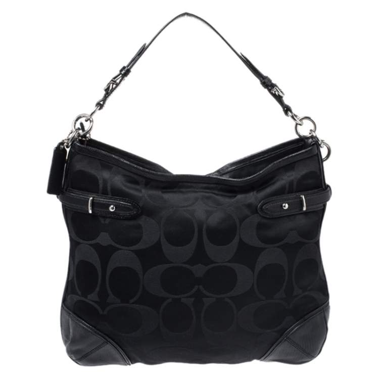 Pre Owned Coach Black Signature Canvas and Lizard Embossed Leather Colette Hobo