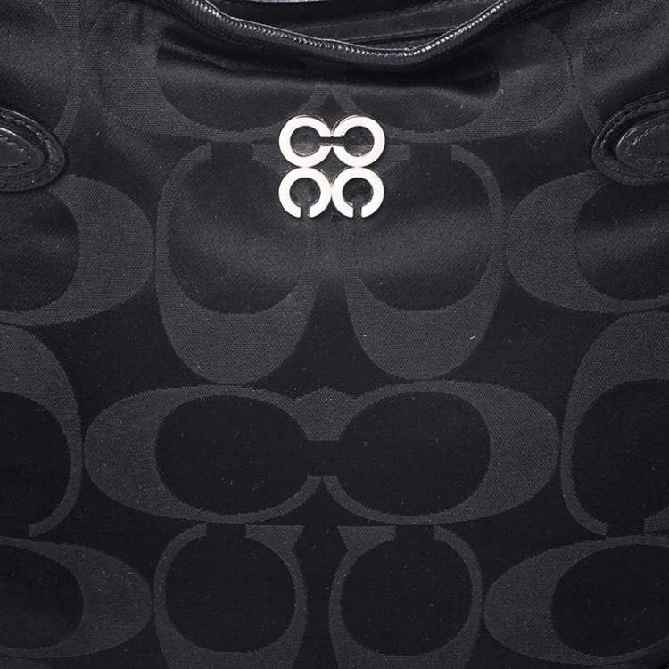 Pre Owned Coach Black Signature Canvas and Lizard Embossed Leather Colette Hobo