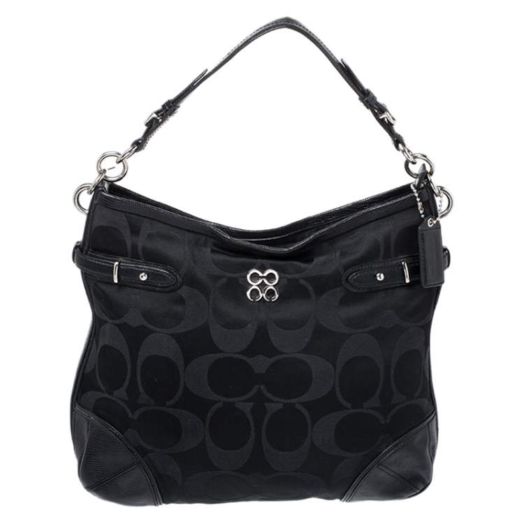 Coach Black Signature Canvas and Lizard Embossed Leather Colette Hobo ...