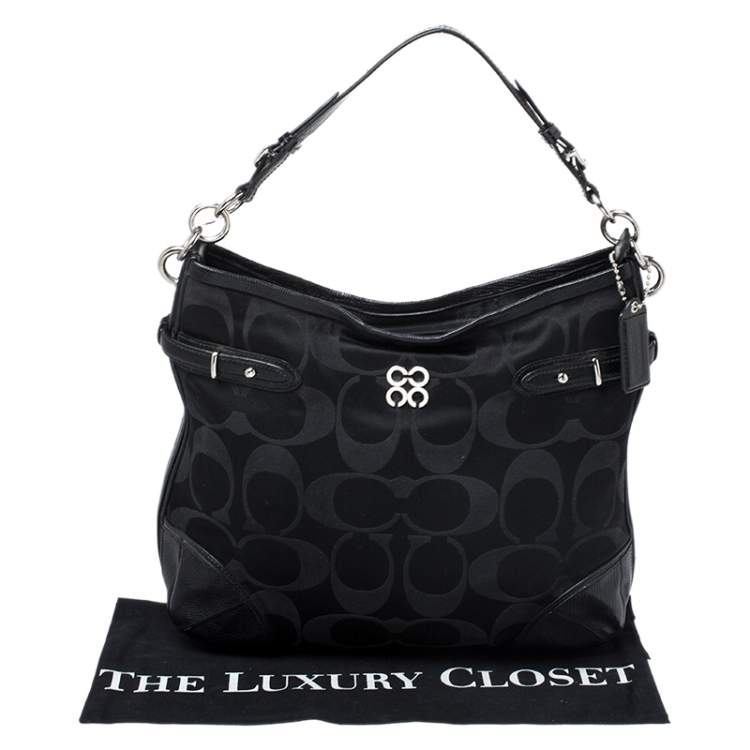 Pre Owned Coach Black Signature Canvas and Lizard Embossed Leather Colette Hobo