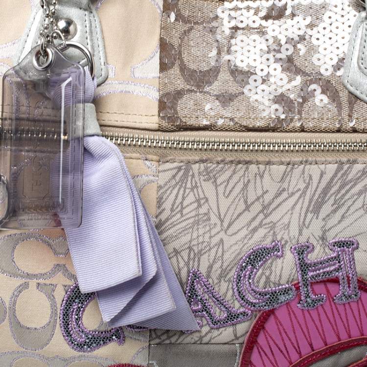 Pre Owned Coach Multicolor Signature Fabric and Sequins Poppy Patchwork Hobo