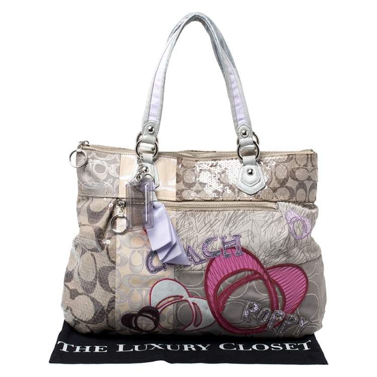 Pre Owned Coach Multicolor Signature Fabric and Sequins Poppy Patchwork Hobo