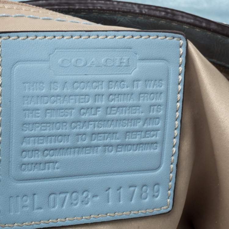Pre Owned Coach Sky Blue Patent Leather Front Pocket Tote