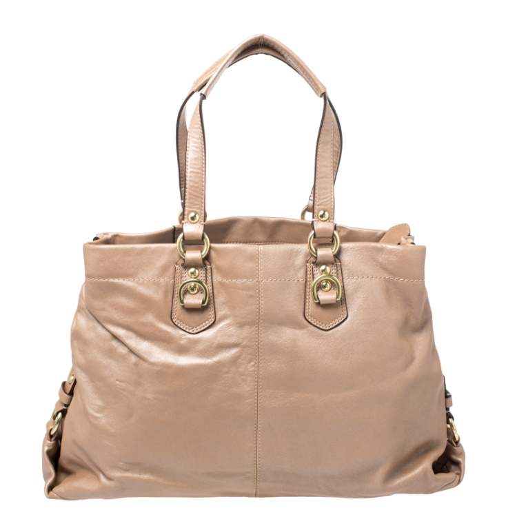 Pre Owned Coach Beige Leather Ashley Satchel