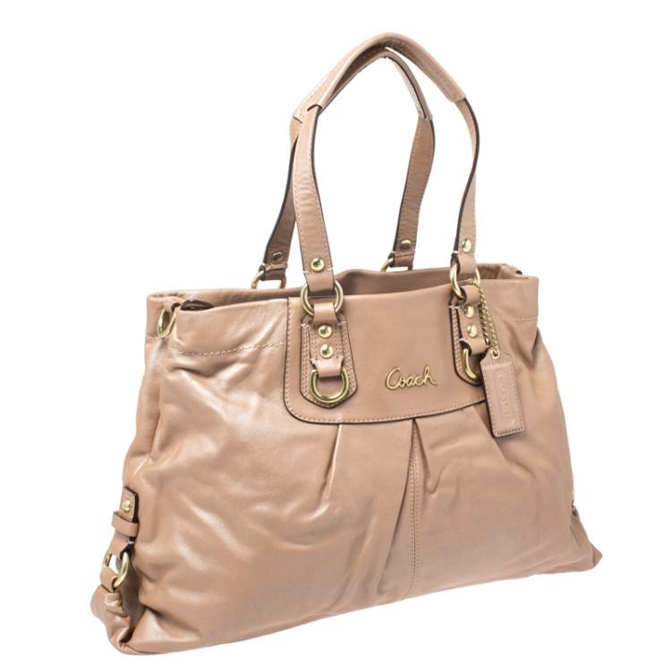 Pre Owned Coach Beige Leather Ashley Satchel