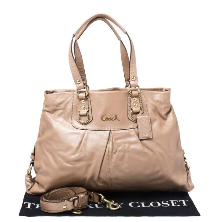 Pre Owned Coach Beige Leather Ashley Satchel