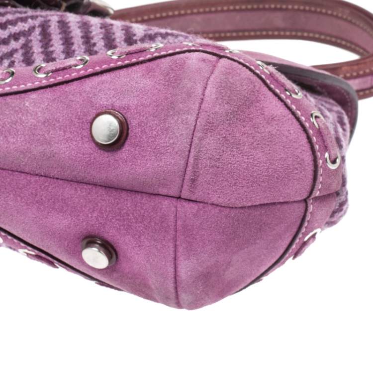 Pre Owned Coach Multicolor Wool/Nubuck and Leather Flap Satchel