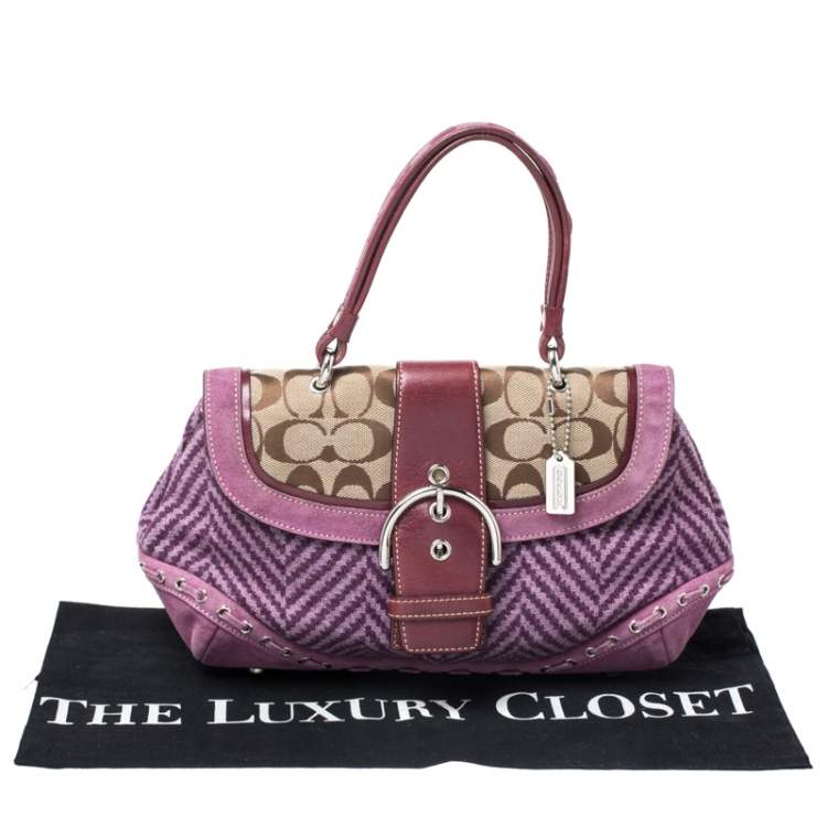 Pre Owned Coach Multicolor Wool/Nubuck and Leather Flap Satchel