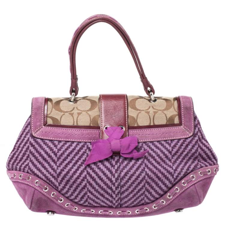 Pre Owned Coach Multicolor Wool/Nubuck and Leather Flap Satchel