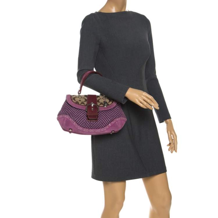 Pre Owned Coach Multicolor Wool/Nubuck and Leather Flap Satchel