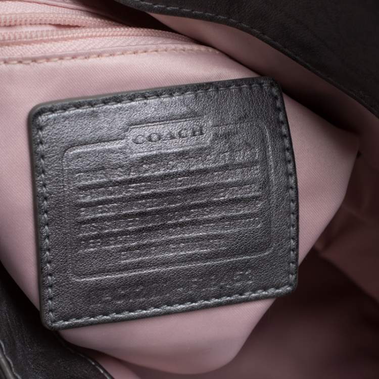 Pre Owned Coach Grey Signature Satin and Leather Top Handle Bag