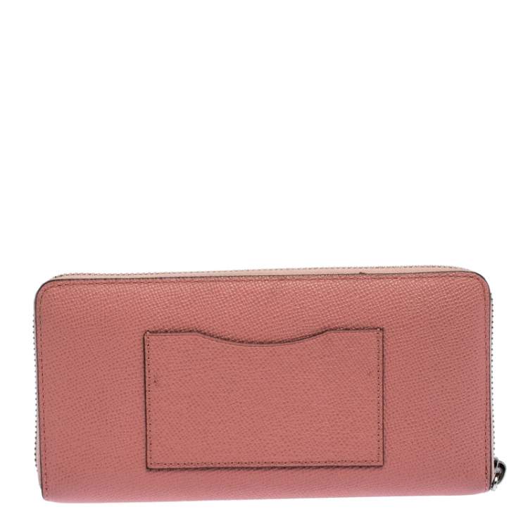 Pre Owned Coach Pink Leather Zip Around Wallet