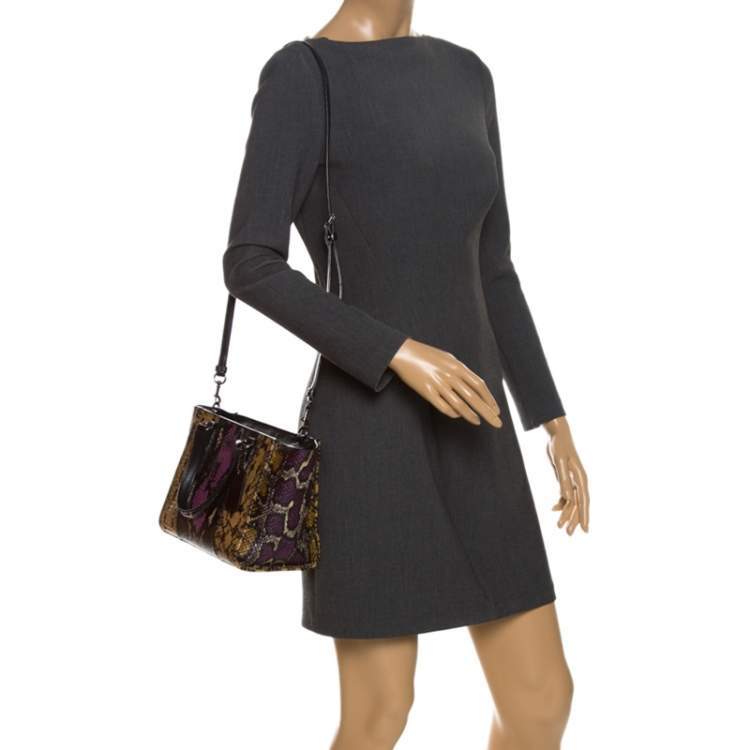 Pre Owned Coach Multicolor Python Embossed Leather Tote