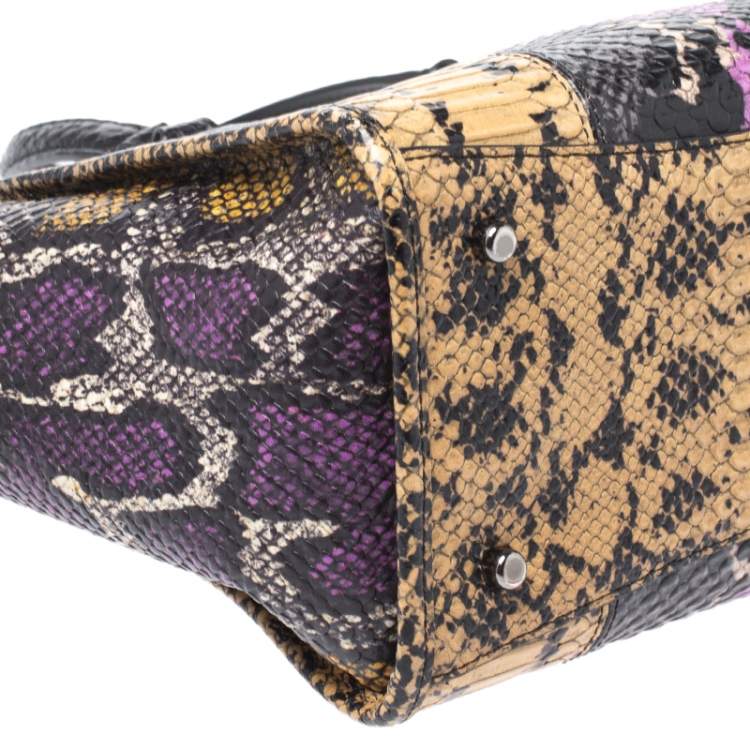 Pre Owned Coach Multicolor Python Embossed Leather Tote