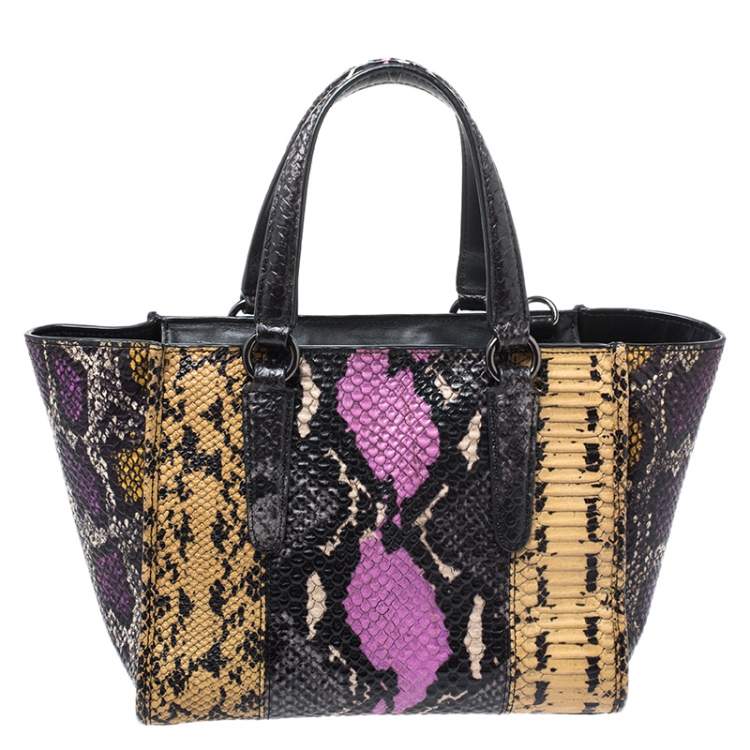 Pre Owned Coach Multicolor Python Embossed Leather Tote