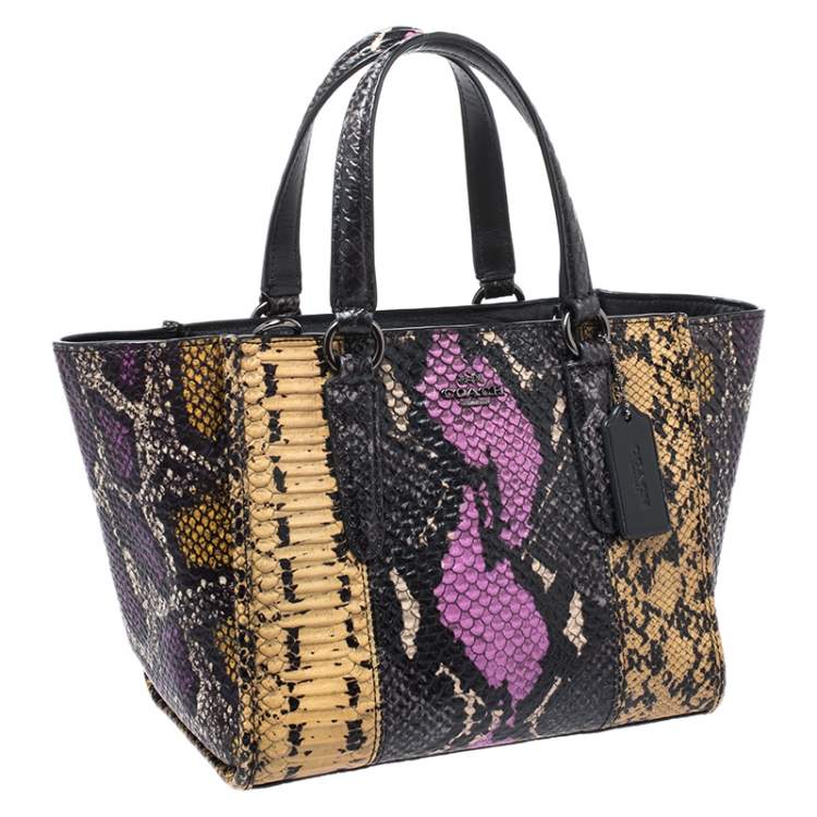 Pre Owned Coach Multicolor Python Embossed Leather Tote