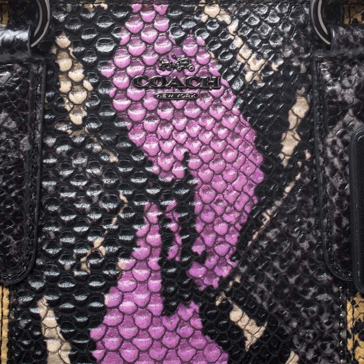 Pre Owned Coach Multicolor Python Embossed Leather Tote