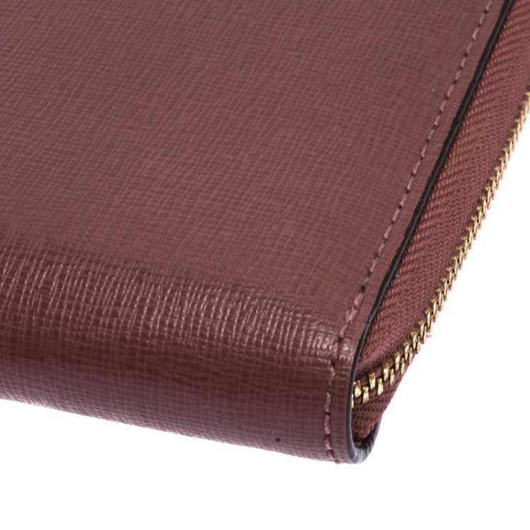 Pre Owned Coach Rose Pink Leather Small Zip Around Wallet